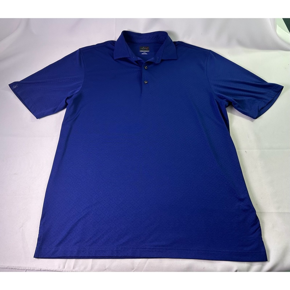 Greg Norman Blue Geometric Print Performance Stretch‎ Play Dry Golf Polo Shirt L